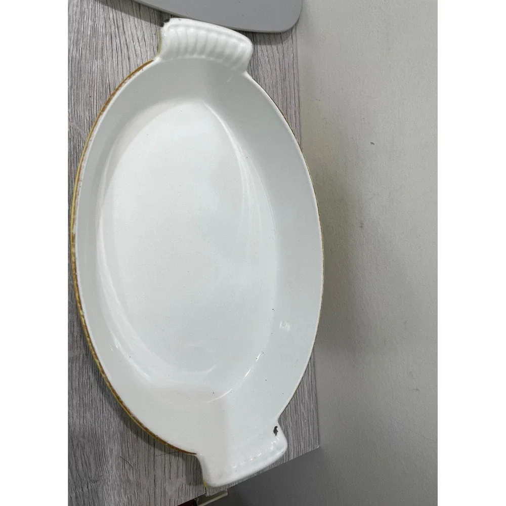 DRU Holland Yellow Enamel Cast Iron Oval Au Gratin Baking Dish 415526 Tulip